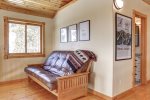 Grand View Lodge loft with leather sofa bed. 