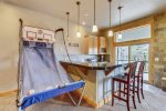 Game Room - Gas fireplace, pool table, Pop-A-Shot basketball game, darts board, wet bar with small refrigerator, dishwasher & microwave