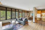Light radiates through widespread windows throughout