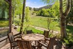 The patio is an ideal spot to soak up the spectacular views of Aspen Mountain on a sunny summer day.