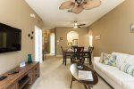 Relax on the comfortable couch or in the accent chair