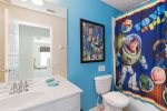 The kids room has a bathroom close by