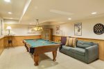 Entertainment Area with Pool Table, Dart Board and TV