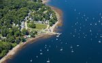 Aerial Prospective of quaint Bayside Village and Harbor 