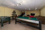 Pool table, foosball, & basketball arcade games