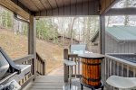 Grill Deck with Barrel Bar Table and Stools