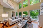 Living area with view of Large picture windows