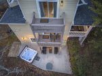 Aerial view of back of house showing private balconies & spa