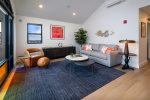 Cozy living room with pops of color and room to stretch out