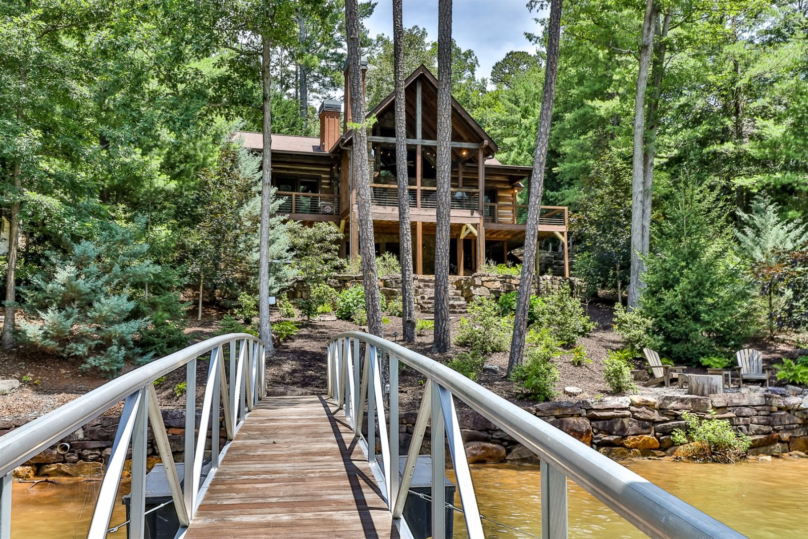 lake front cabin in Blue Ridge, with a hot tub, fire pit by the lake, outdoor