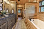 Master Bathroom With Soaking Tub And Walk In Shower 