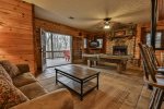 Game Room with gas fireplace on terrace level