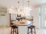 Modern full kitchen with a spacious center island.