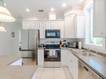 Modern full kitchen with a spacious center island.