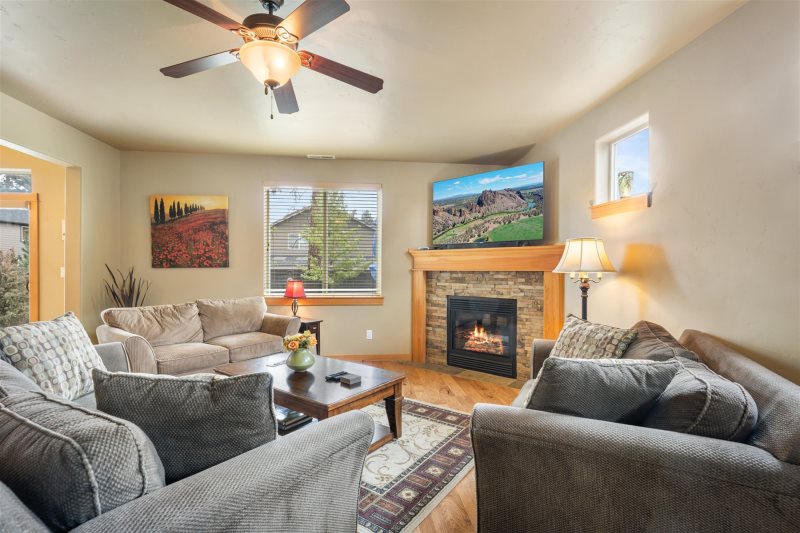 Alpenglow Vacation Rental SW Teton Lane Living Room with Fireplace