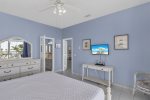 King bed with canal views, TV in room