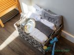 Dog linens, towels, bowls and potty bags.