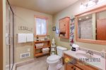 Downstairs has a full bathroom.