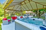 Private hot tub, patio, outdoor furniture, and more