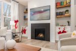 The seasonal gas fireplace and Smart TV are wonderful amenities