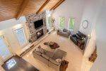 Living room with soaring ceilings and smart TV