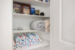 Plenty of games, beach towels, and extra blankets for your use 