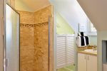 Tumbled marble shower w/Tommy Bahama amenities, hairdryer