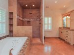 The private Master Bathroom at 3 Marsh Island Road has a double vanity