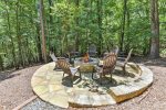 Private woodland setting with firepit.