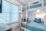 2nd floor Queen over twin bunk bed with flat screen TV