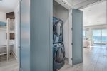 Stackable full washer and dryer on 2nd floor and full side by side on the 3rd floor