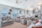Open floor plan right on the 1st floor. Pool and beach views