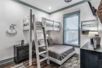 First floor bedroom. Twin over Full bunk with connecting bathroom