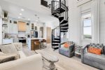 Ground floor of the carriage house with open kitchen-living-dining space