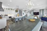 Main living room, dining room and kitchen