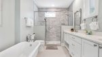 Large Double Vanity En-Suite with Walk-in Shower and Claw Foot Soaking Tub