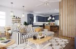 RENDERING OF 2nd FLOOR MAIN KITCHEN, LIVING and DINING OF PINEAPPLE PARADISE