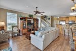Open-concept living, dining and kitchen area