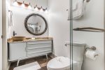 Attached bathroom to the king bedroom with a walk in shower 