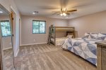 Second upstair bedroom with twin bunk and king bed