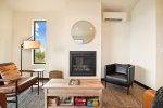 Living area with gas fireplace at Sea Talo