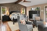 The master suite is on the main level of the home