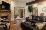 A separate family room is on the lower level of the home