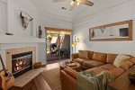 Sectional sofa and a cozy gas fireplace for the cooler months