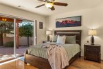 The guest bedroom offers a plush king-size bed