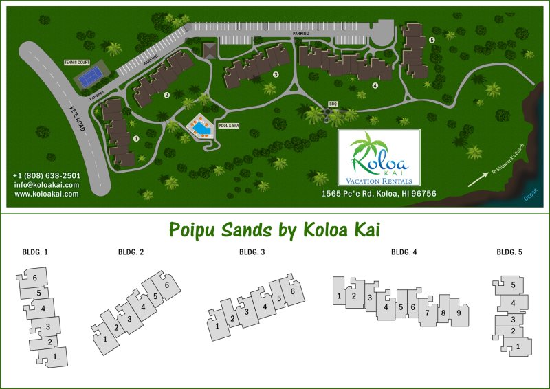 Poipu Kai Resort Map 1 Bedroom/1.5 Bath, Oceanfront, Laundry, Sleeps 4