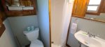 Bathroom downstairs with a shower