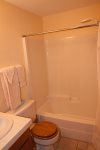 Main floor bathroom with a shower/tub combo.