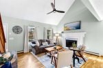 A cozy living room at the front of the house