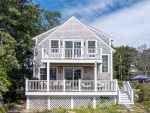 Welcoming front exterior of this modern Wellfleet retreat, less than a 10-minute walk to Mayo Beach.